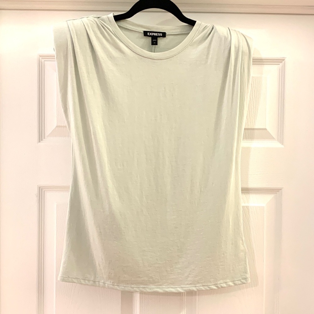 NWT Express Sleeveless Shoulder Pad Tee Shirt Sage Green Sz XS